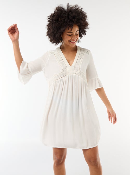 Strandjurk van crêpetricot en macramé - Kiabi