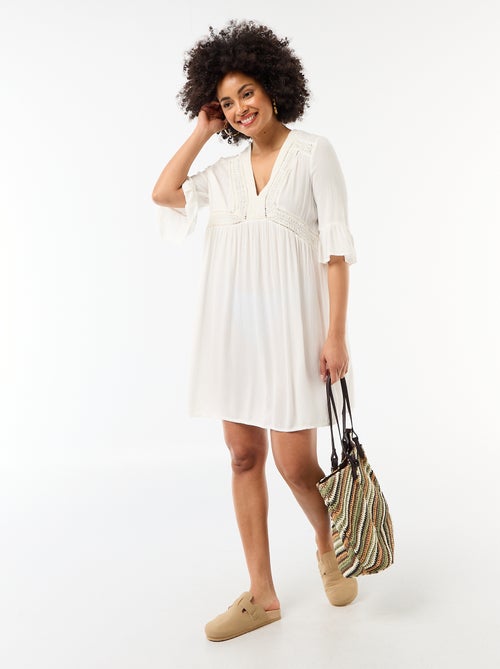 Strandjurk van crêpetricot en macramé - Kiabi