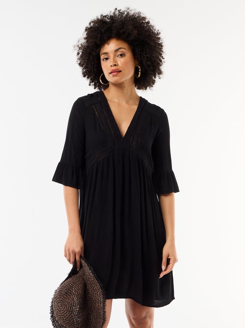 Strandjurk van crêpetricot en macramé - Kiabi