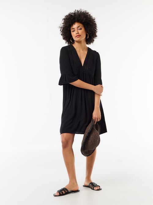 Strandjurk van crêpetricot en macramé - Kiabi