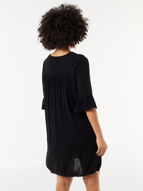 Strandjurk van crêpetricot en macramé - Kiabi