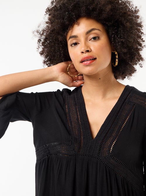 Strandjurk van crêpetricot en macramé - Kiabi