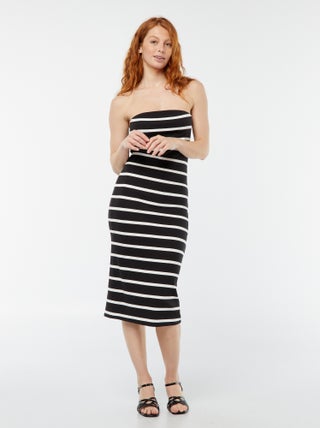 Strapless jurk met ribbeltextuur