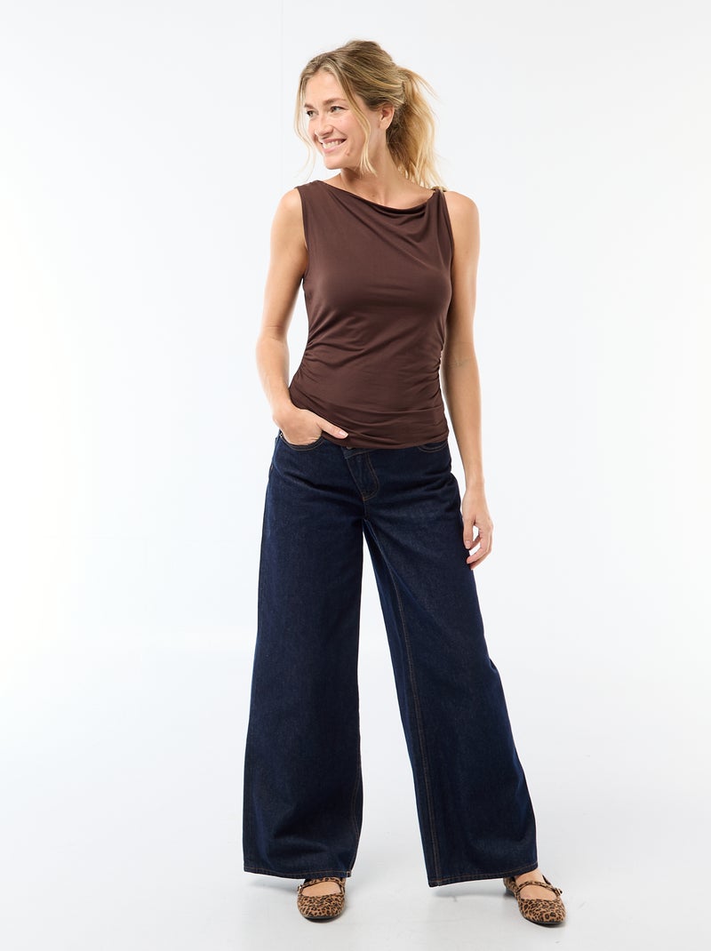 Stretch T-shirt met goudkleurige siersteen Bruin - Kiabi