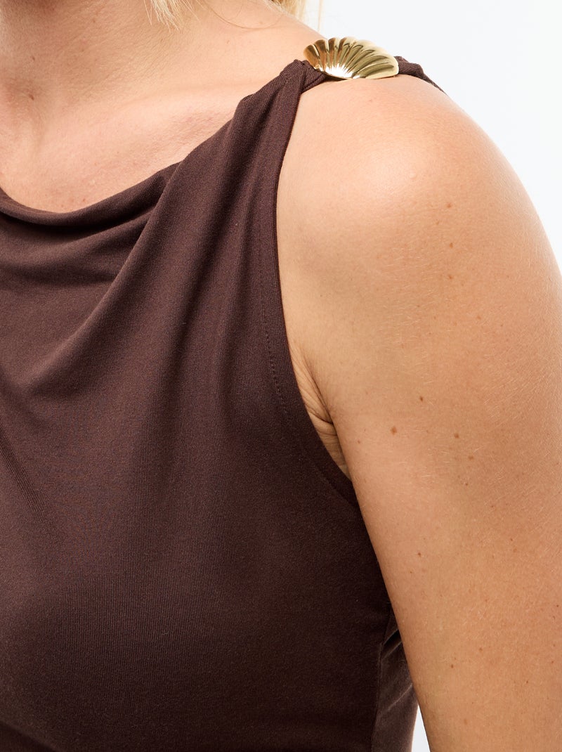 Stretch T-shirt met goudkleurige siersteen Bruin - Kiabi