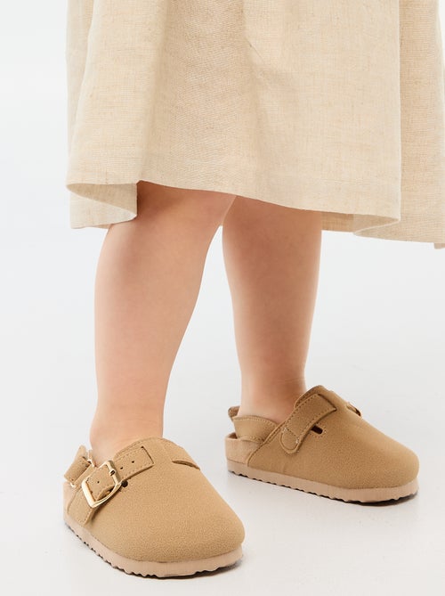 Suedine muiltjes met klittenband - Kiabi