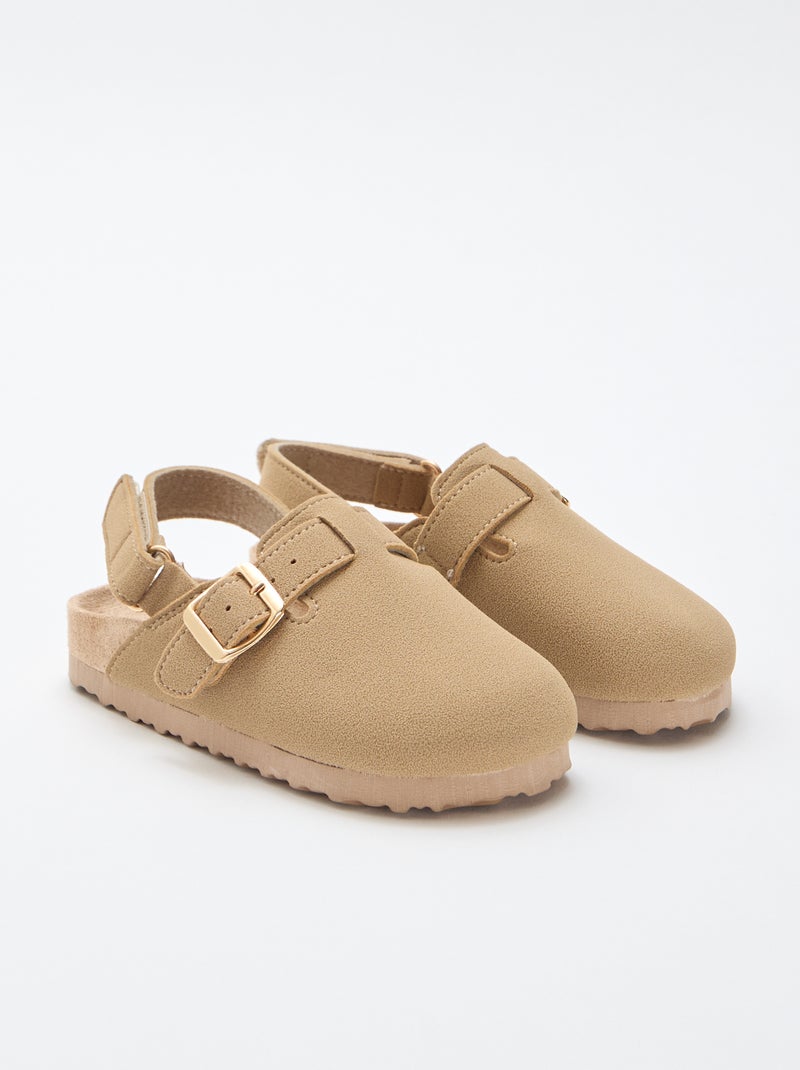 Suedine muiltjes met klittenband Biege - Kiabi
