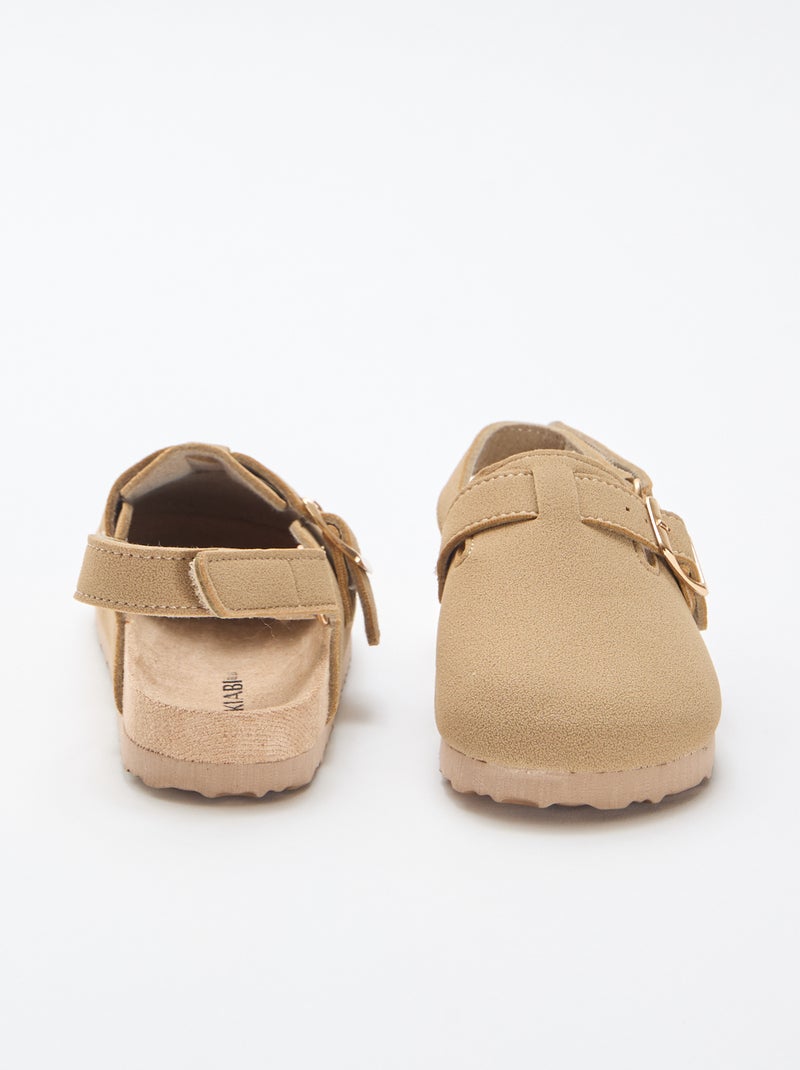 Suedine muiltjes met klittenband Biege - Kiabi