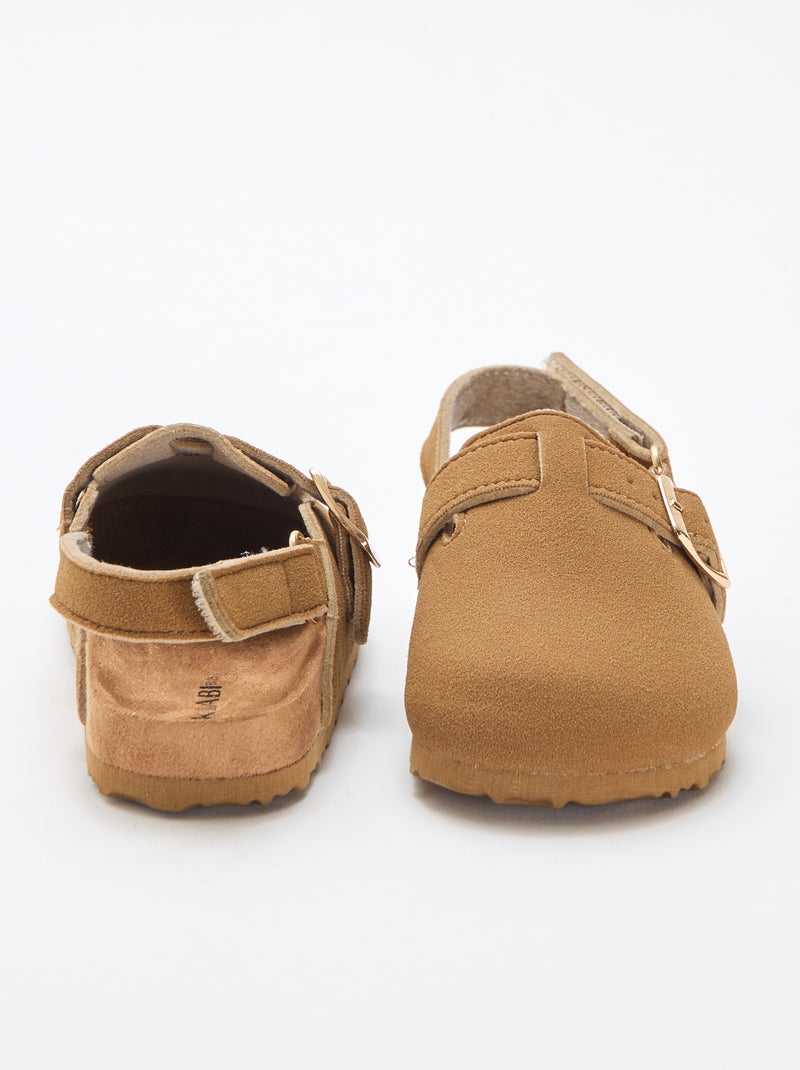 Suedine muiltjes met klittenband Bruin - Kiabi