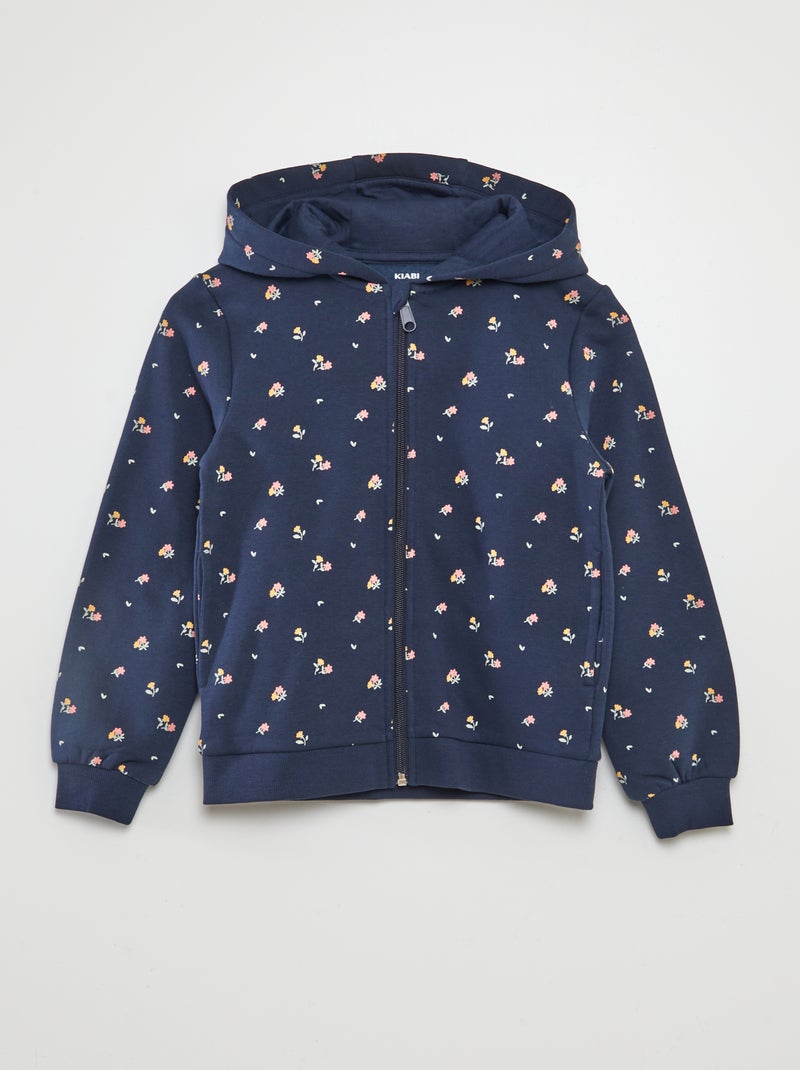 Sweat met rits en print BLAUW - Kiabi