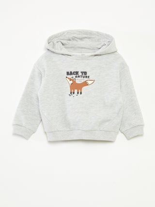 Sweater met capuchon van lichte joggingstof met origineel detail op het voorpand