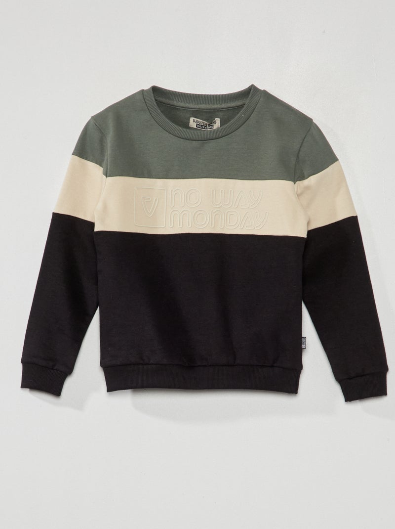 Sweater met colorblock en ronde hals groen / zwart - Kiabi