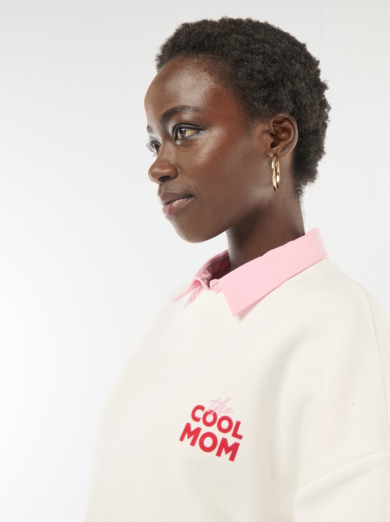 Sweater met fantasie ronde hals Wit - Kiabi