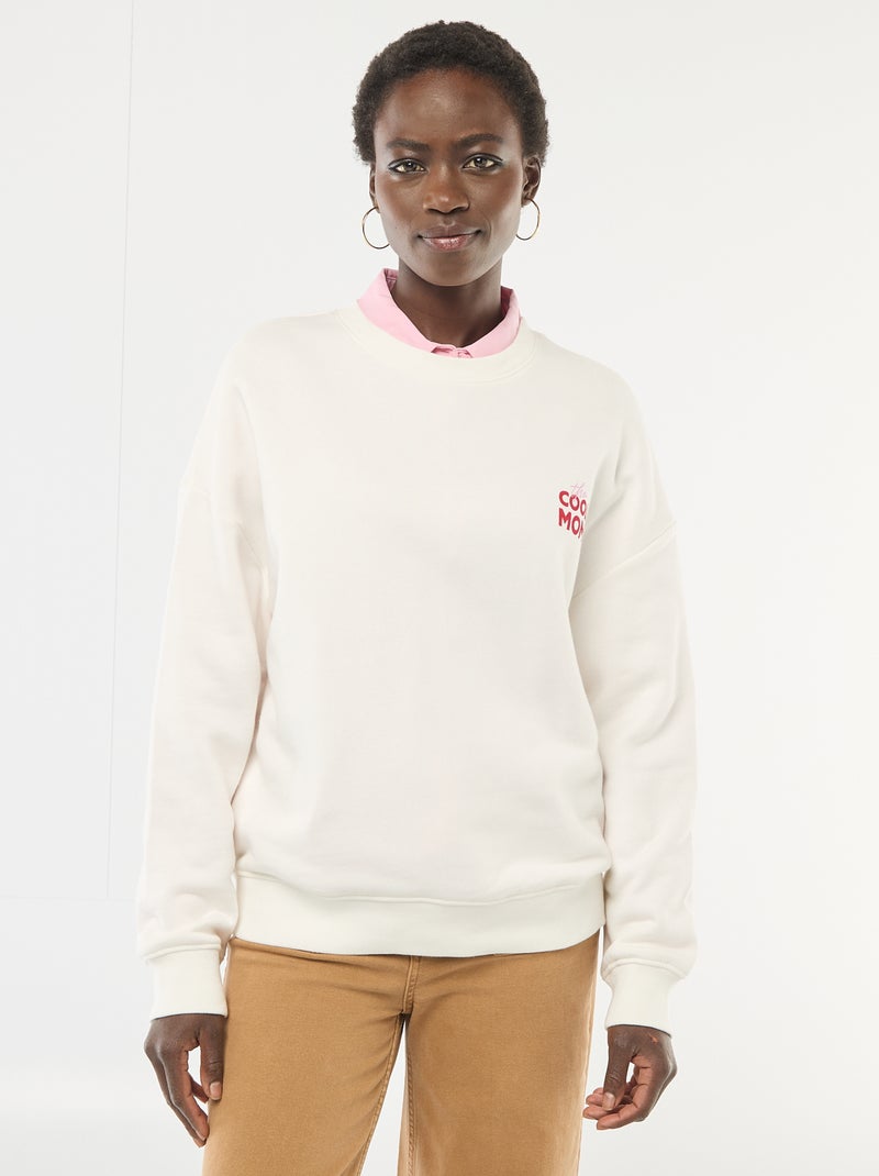 Sweater met fantasie ronde hals Wit - Kiabi