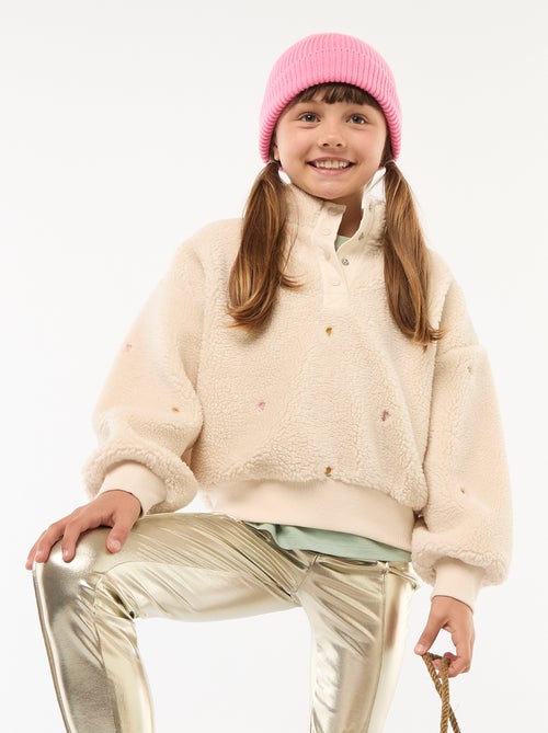 Sweater met imitatieschapenvacht en borduursel - Kiabi