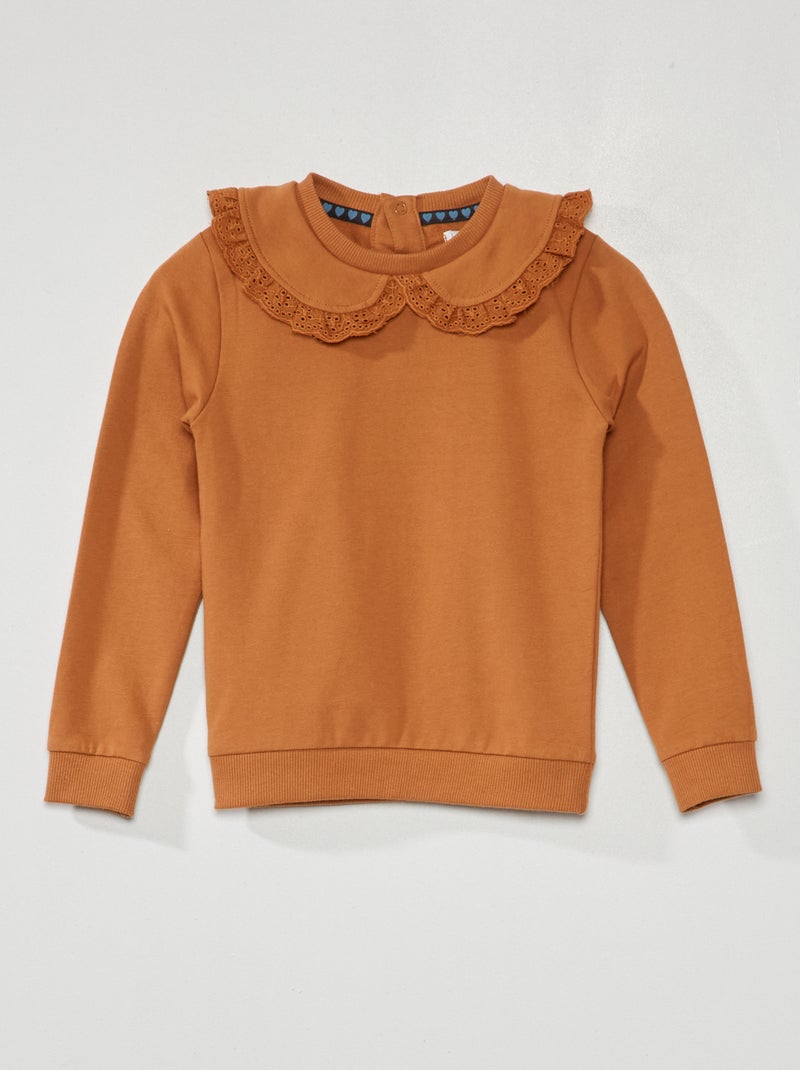 Sweater met kanten kraagje BRUIN - Kiabi