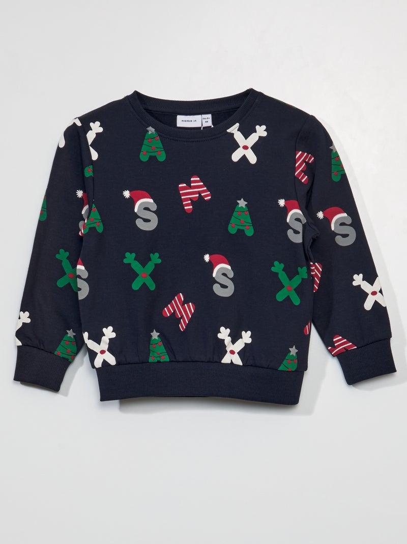 Sweater met kerstprint BLAUW - Kiabi