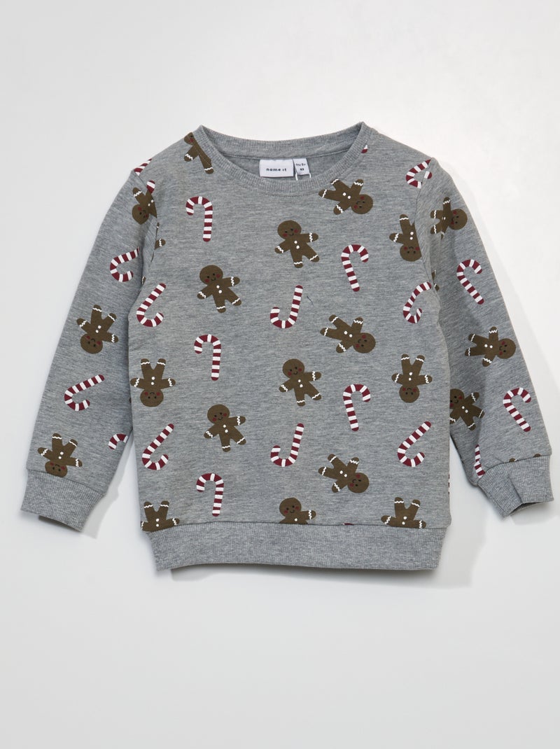 Sweater met kerstprint GRIJS - Kiabi