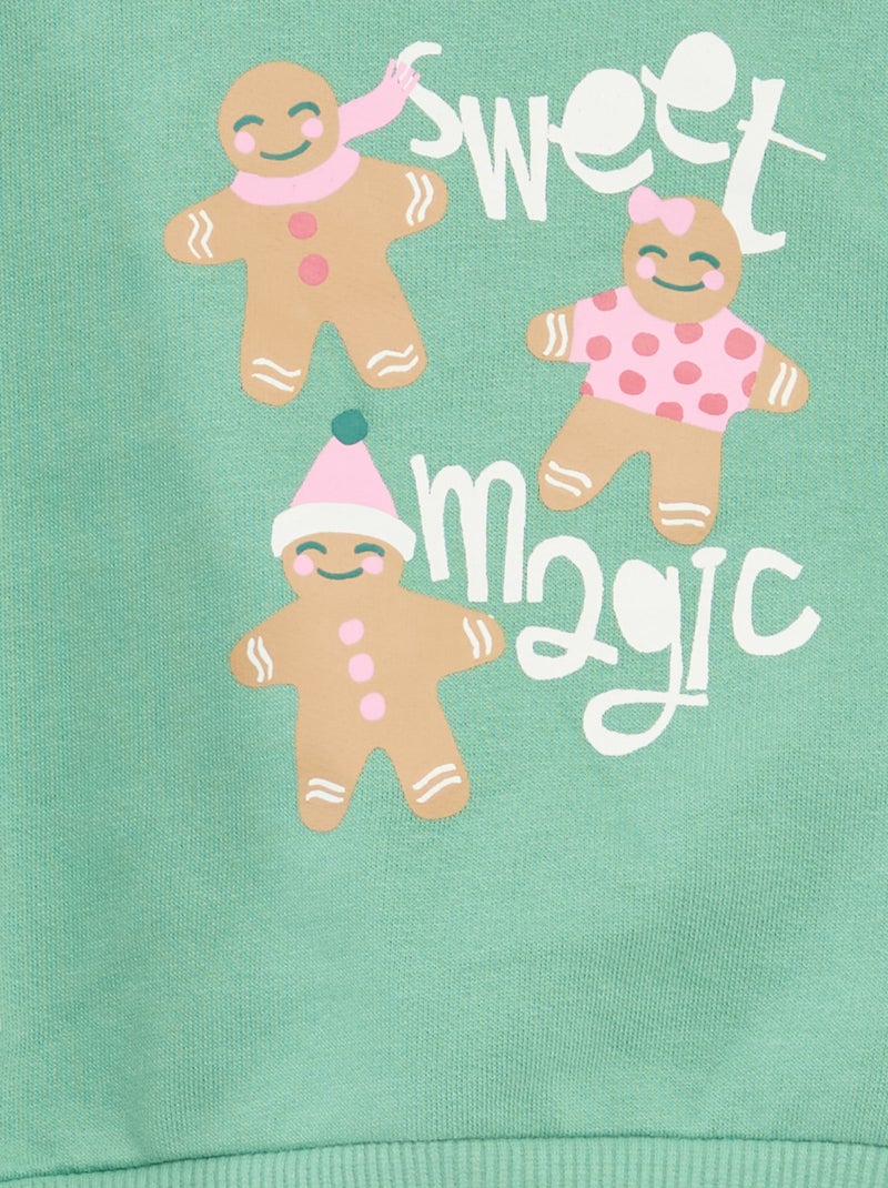 Sweater met kerstprint van katoenjersey Groen - Kiabi