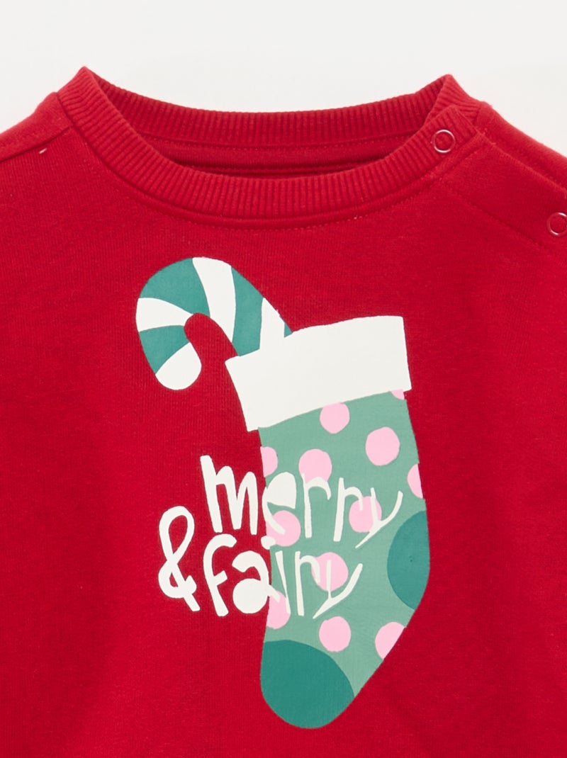 Sweater met kerstprint van katoenjersey Rood - Kiabi
