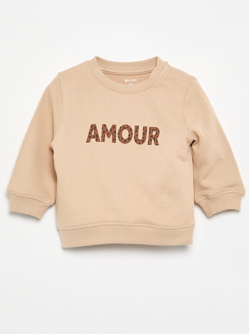Sweater met lange mouw en print Biege - Kiabi