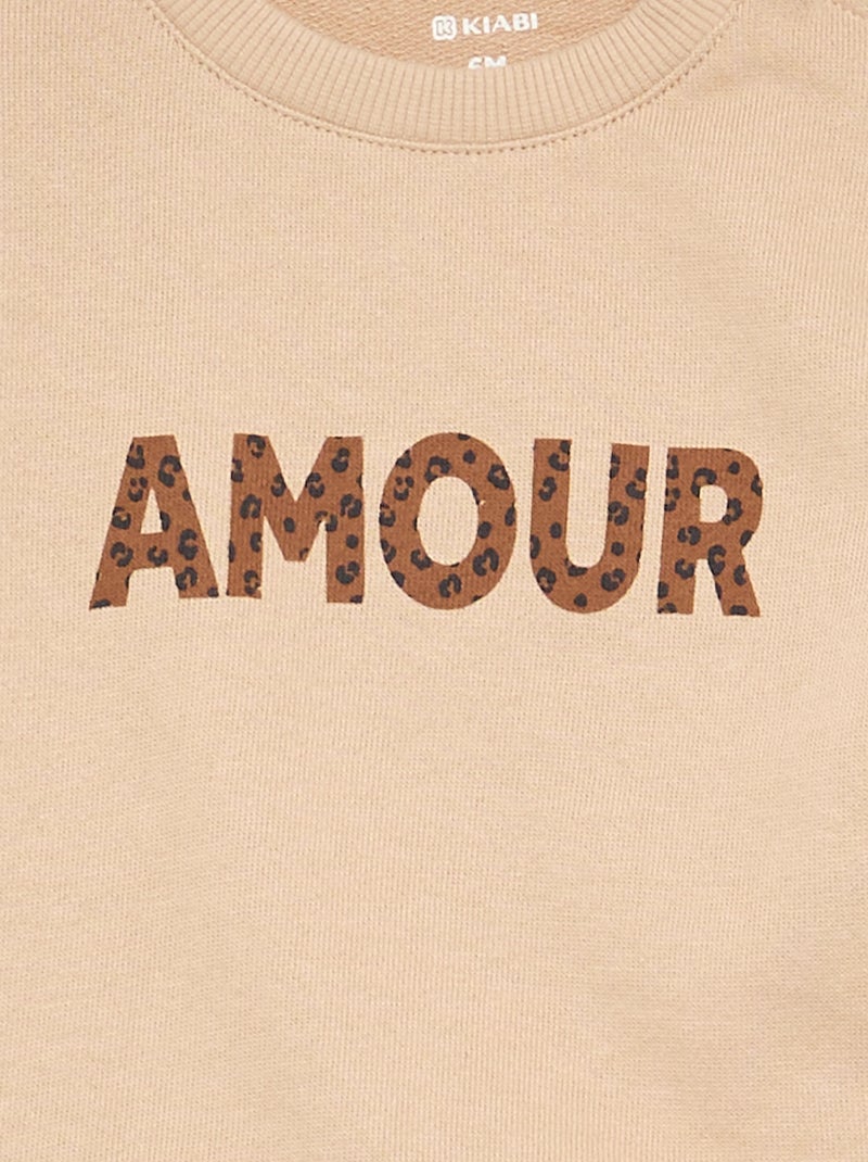 Sweater met lange mouw en print Biege - Kiabi