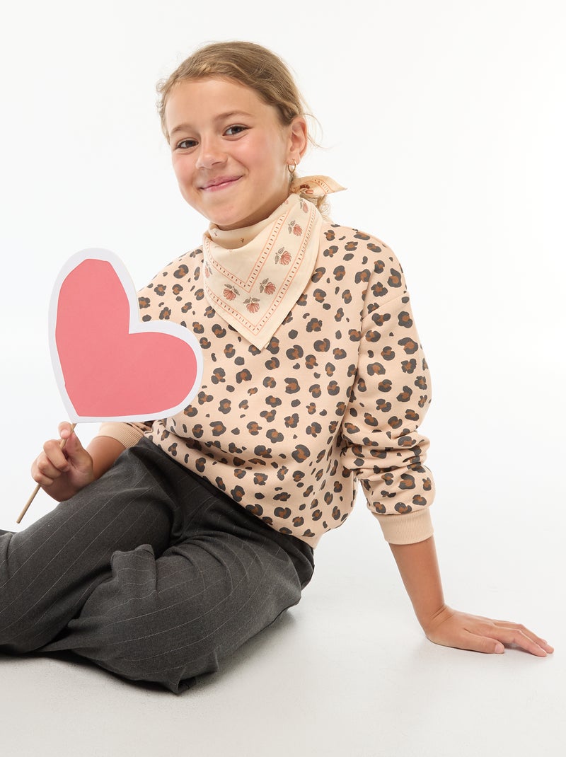 Sweater met lange mouw en print Biege - Kiabi