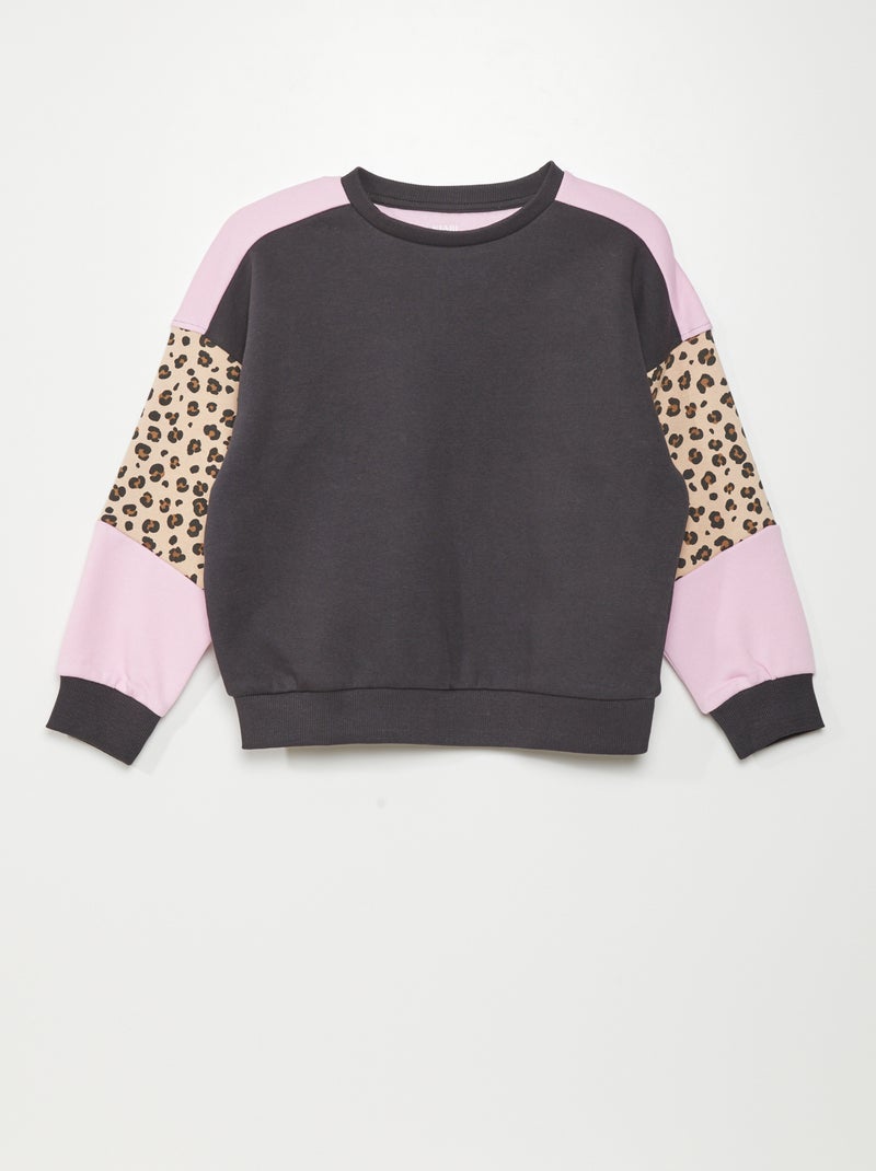 Sweater met luipaardprint GRIJS - Kiabi