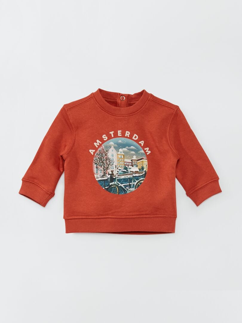 Sweater met opdruk 'Amsterdam' ROOD - Kiabi