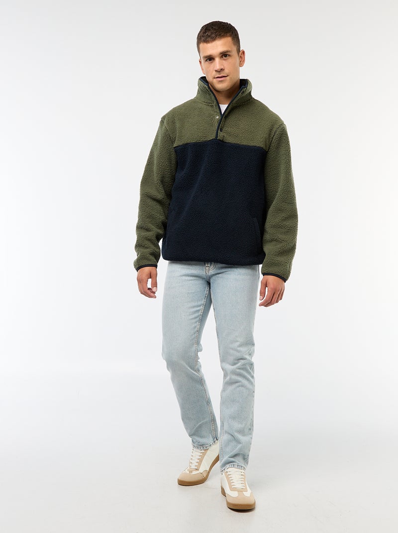 Sweater met opstaande drukknoopkraag Blauw - Kiabi