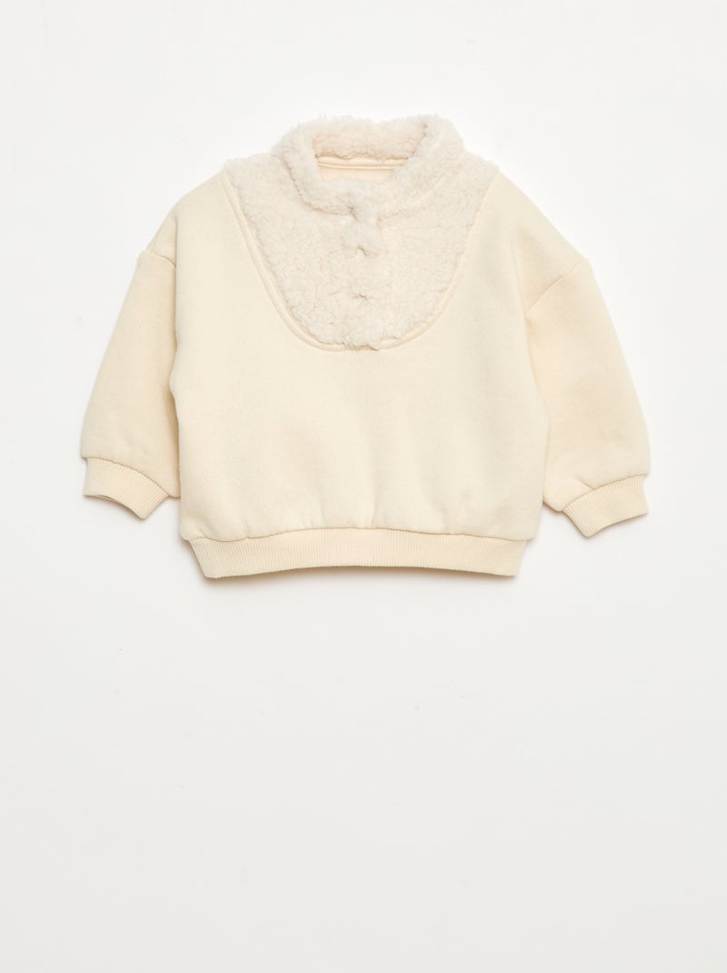 Sweater met opstaande kraag en schapenvachteffect Wit - Kiabi