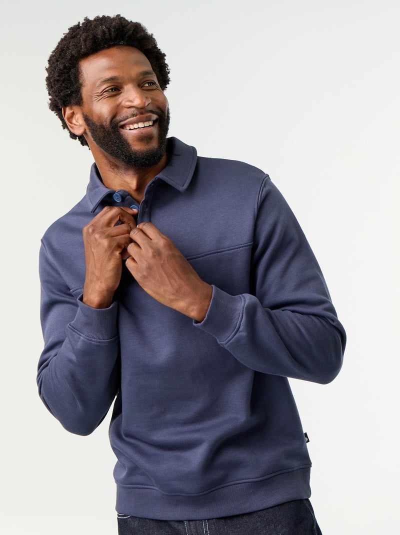 Sweater met polokraag van molleton Blauw - Kiabi