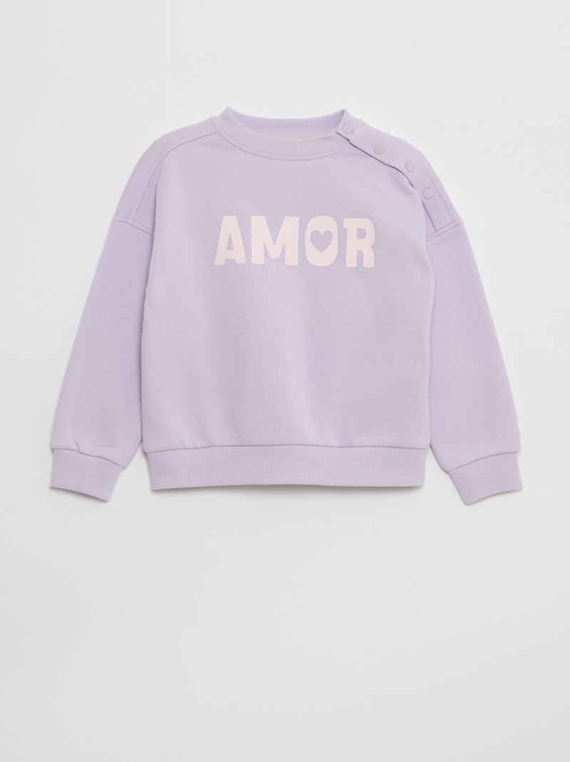 Sweater met print en magnetische drukknopen op de schouder - So Easy Paars - Kiabi