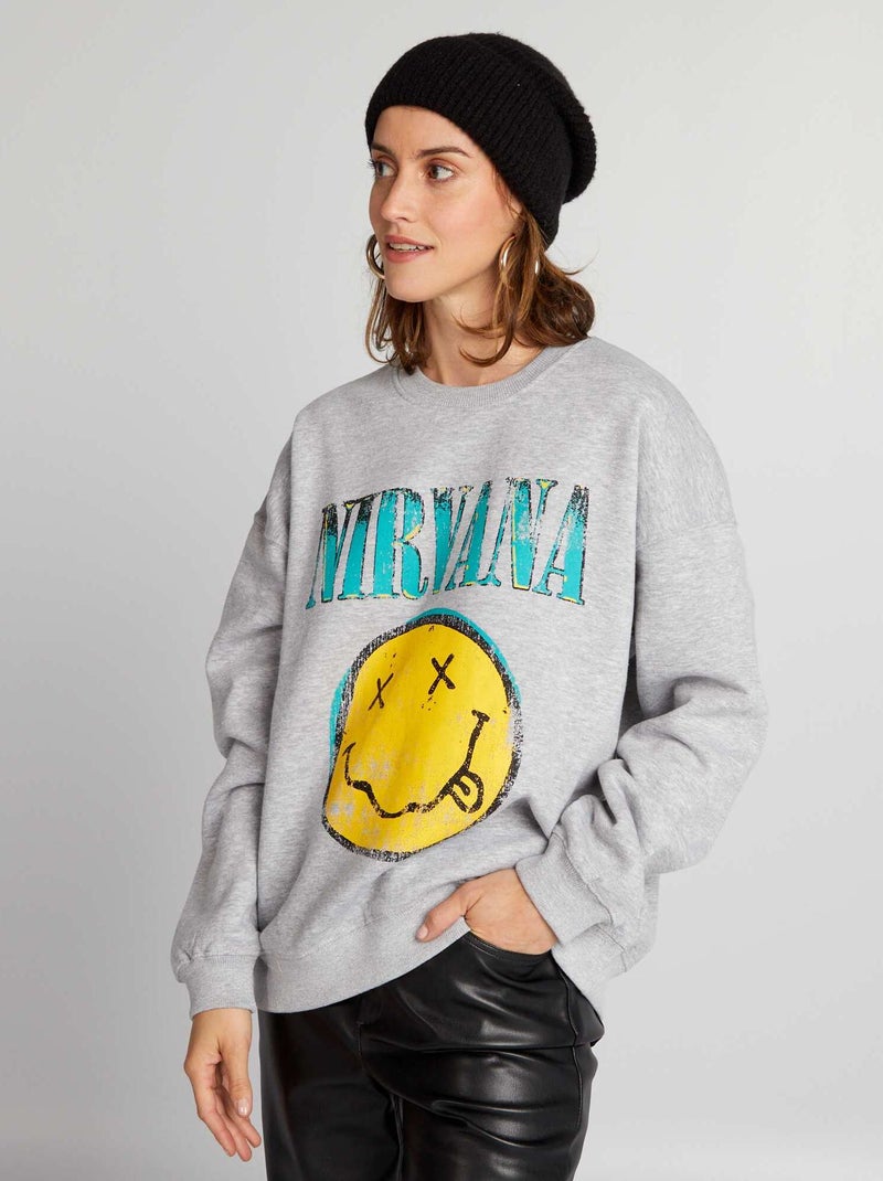 Sweater met print 'Nirvana' GRIJS - Kiabi
