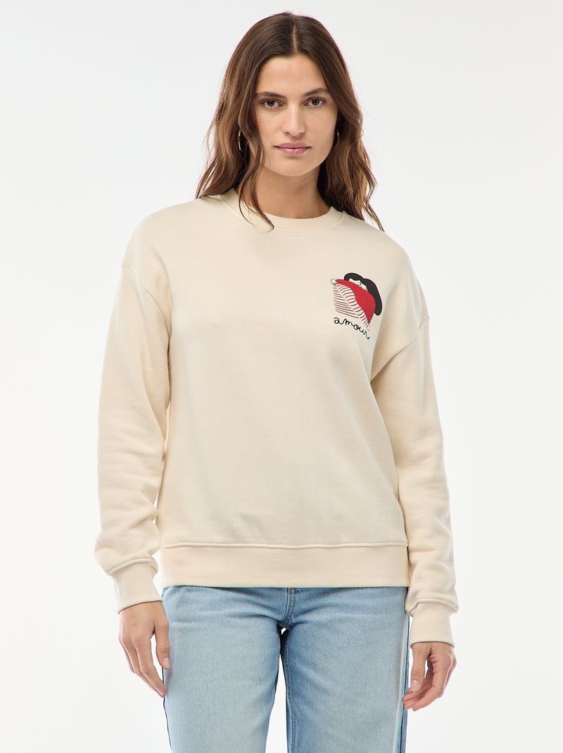 Sweater met print van lichte molton 'Agathe Sorlet x Kiabi' Wit - Kiabi