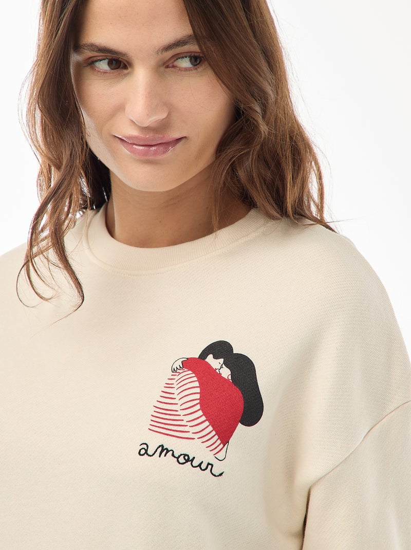 Sweater met print van lichte molton 'Agathe Sorlet x Kiabi' Wit - Kiabi