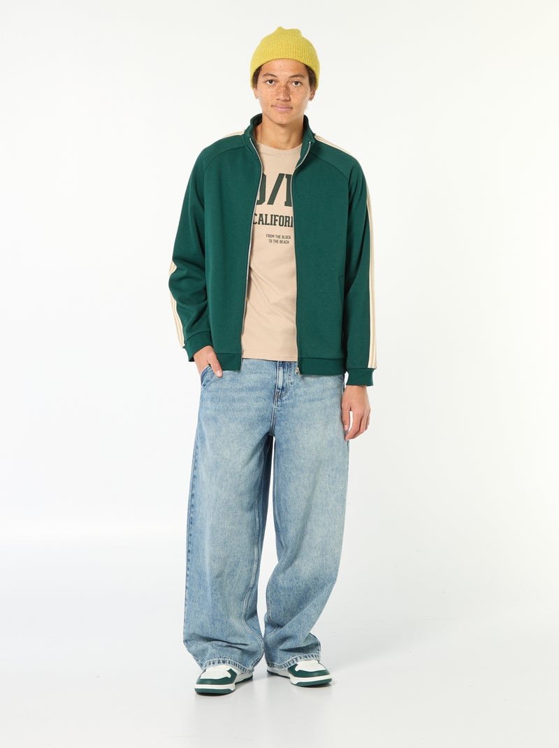 Sweater met rits en bies opzij Groen - Kiabi