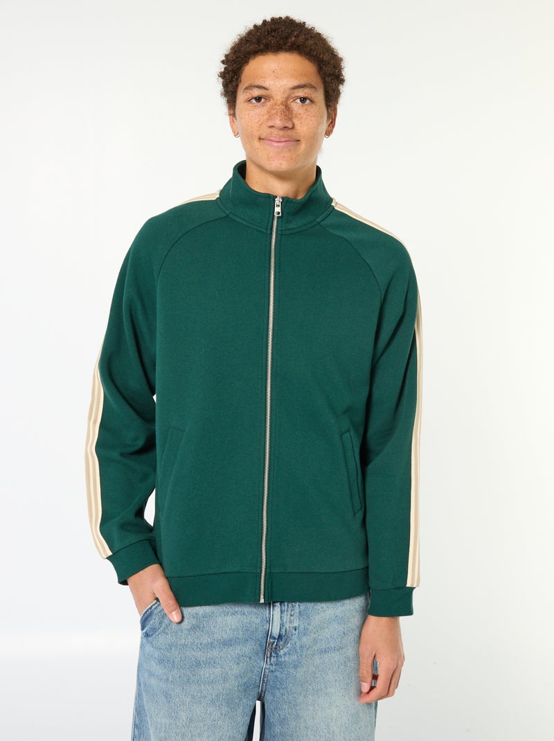 Sweater met rits en bies opzij Groen - Kiabi