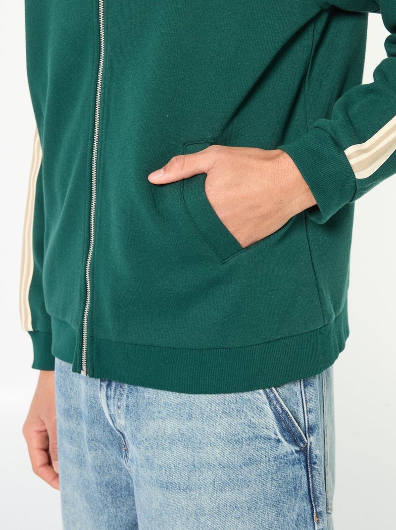 Sweater met rits en bies opzij Groen - Kiabi