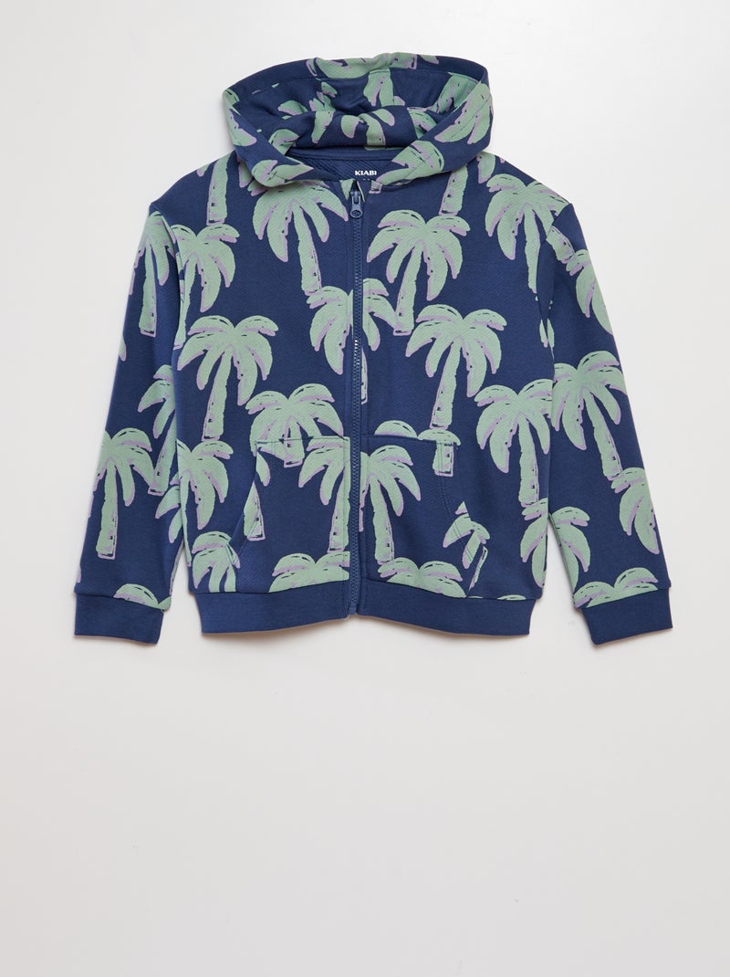 Sweater met rits en capuchon met motiefje BLAUW - Kiabi