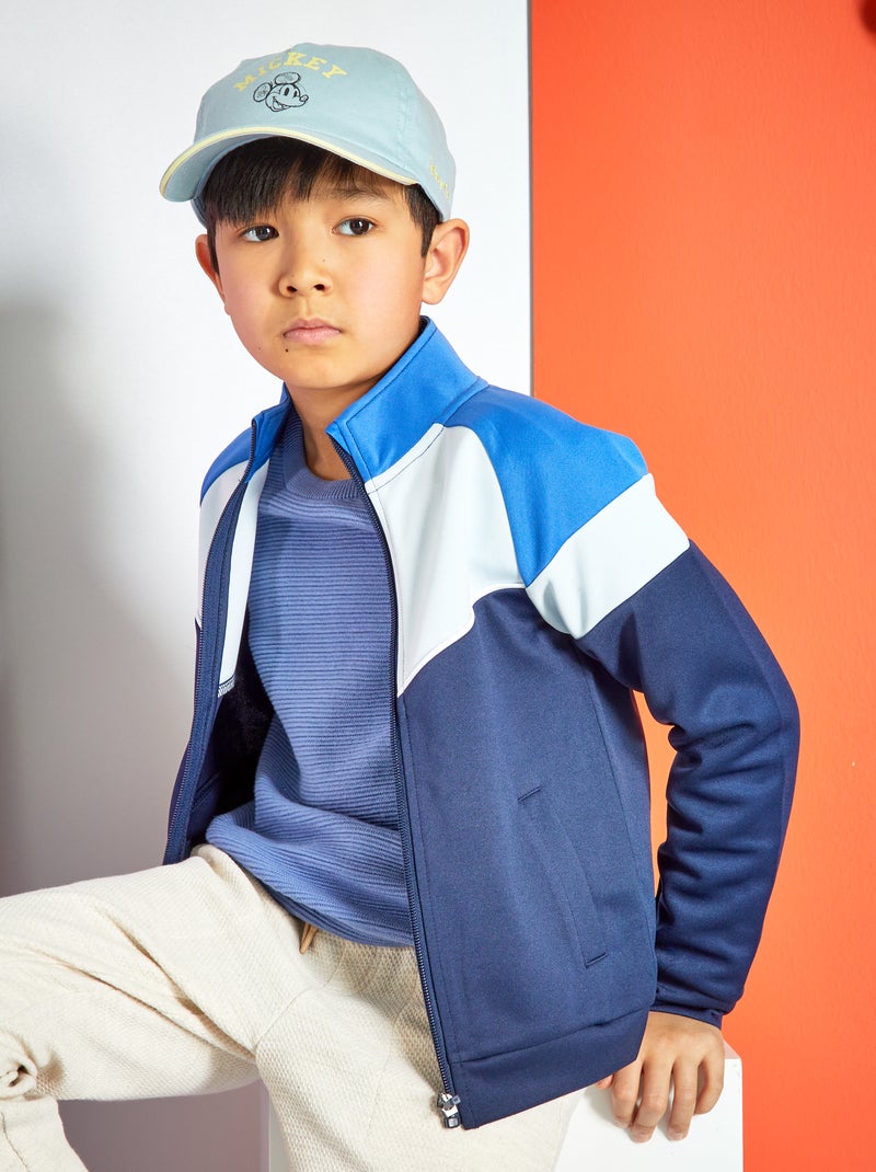Sweater met rits en colorblockpatroon BLAUW - Kiabi