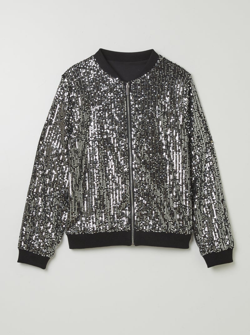 Sweater met rits en lovertjes GRIJS - Kiabi
