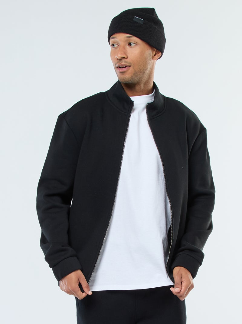 Sweater met rits en opstaande kraag zwart - Kiabi