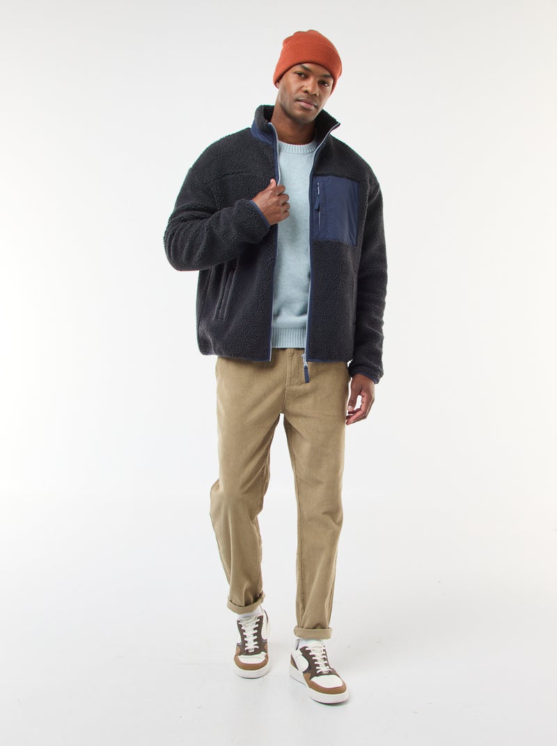 Sweater met rits en schapenvachteffect Zwart - Kiabi