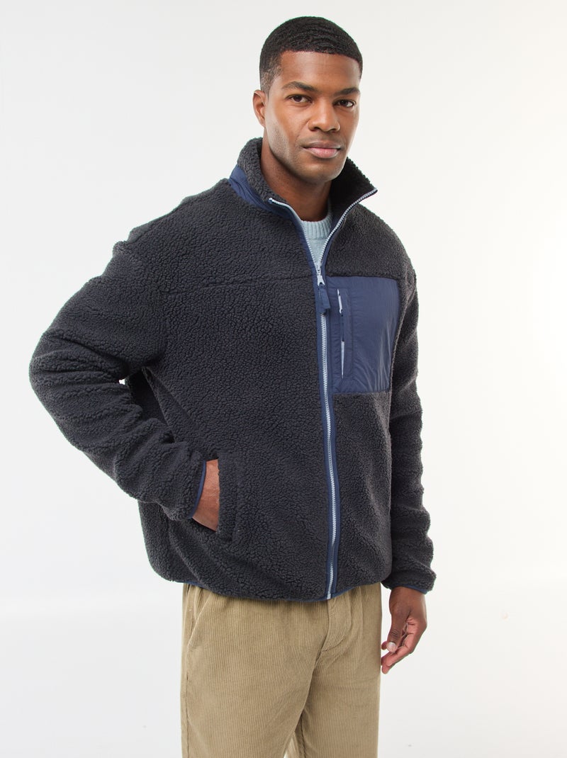 Sweater met rits en schapenvachteffect Zwart - Kiabi