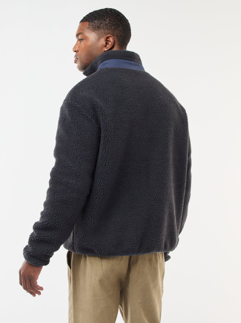 Sweater met rits en schapenvachteffect Zwart - Kiabi