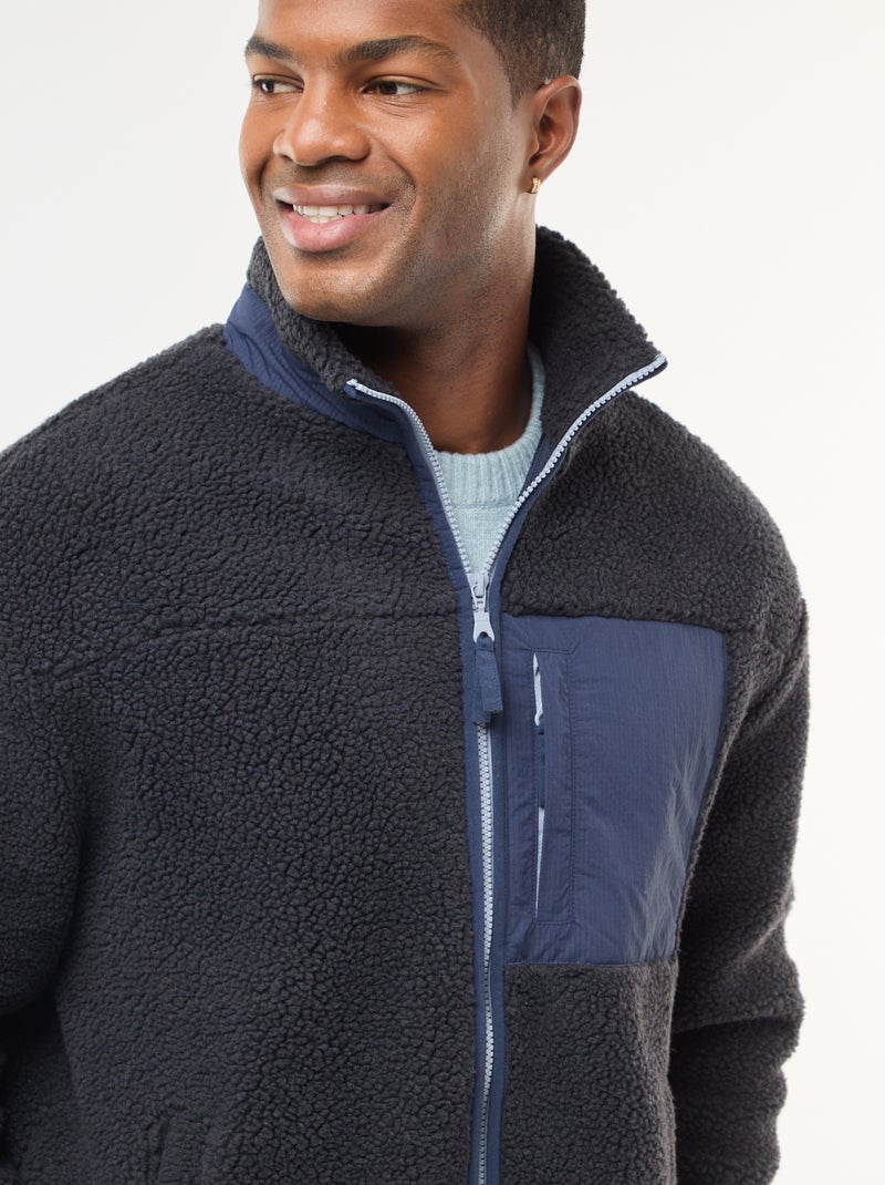 Sweater met rits en schapenvachteffect Zwart - Kiabi