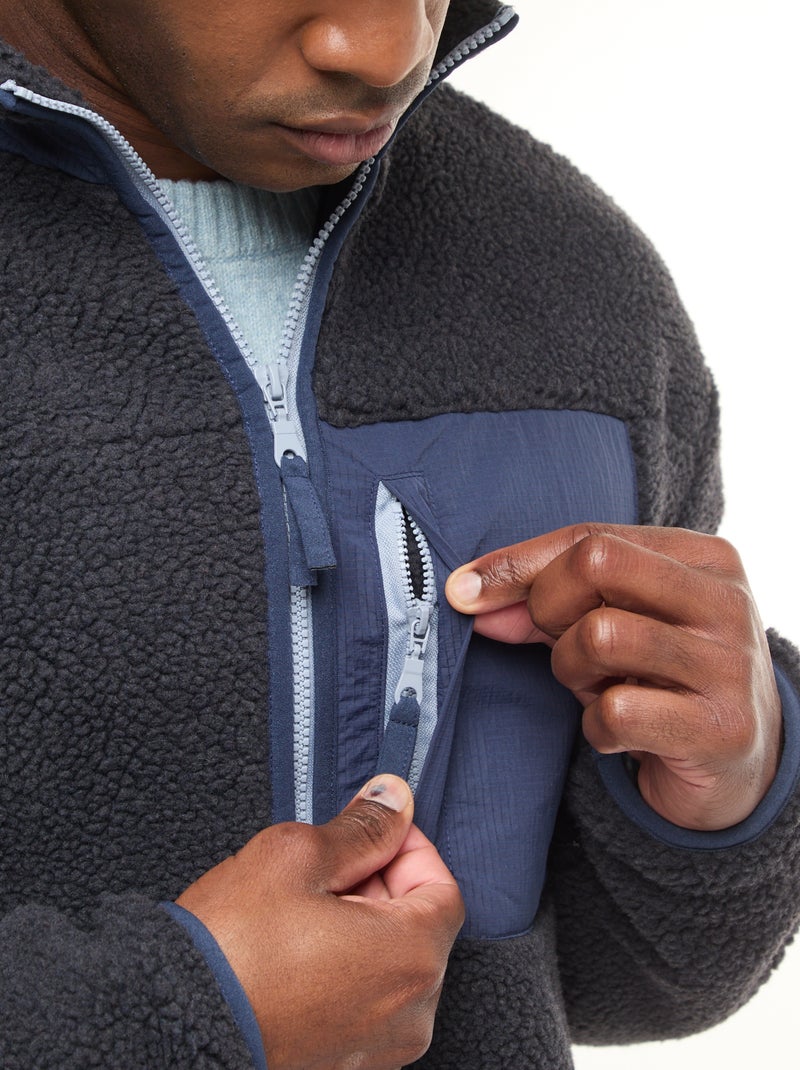 Sweater met rits en schapenvachteffect Zwart - Kiabi