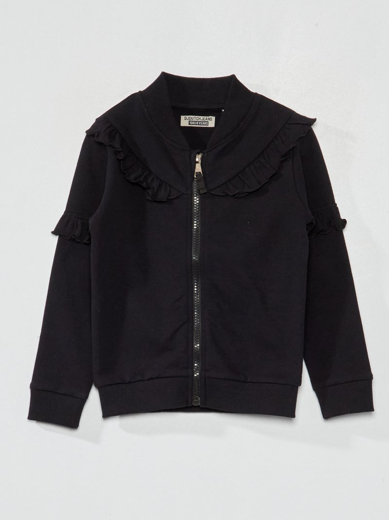 Sweater met rits en volants ZWART - Kiabi