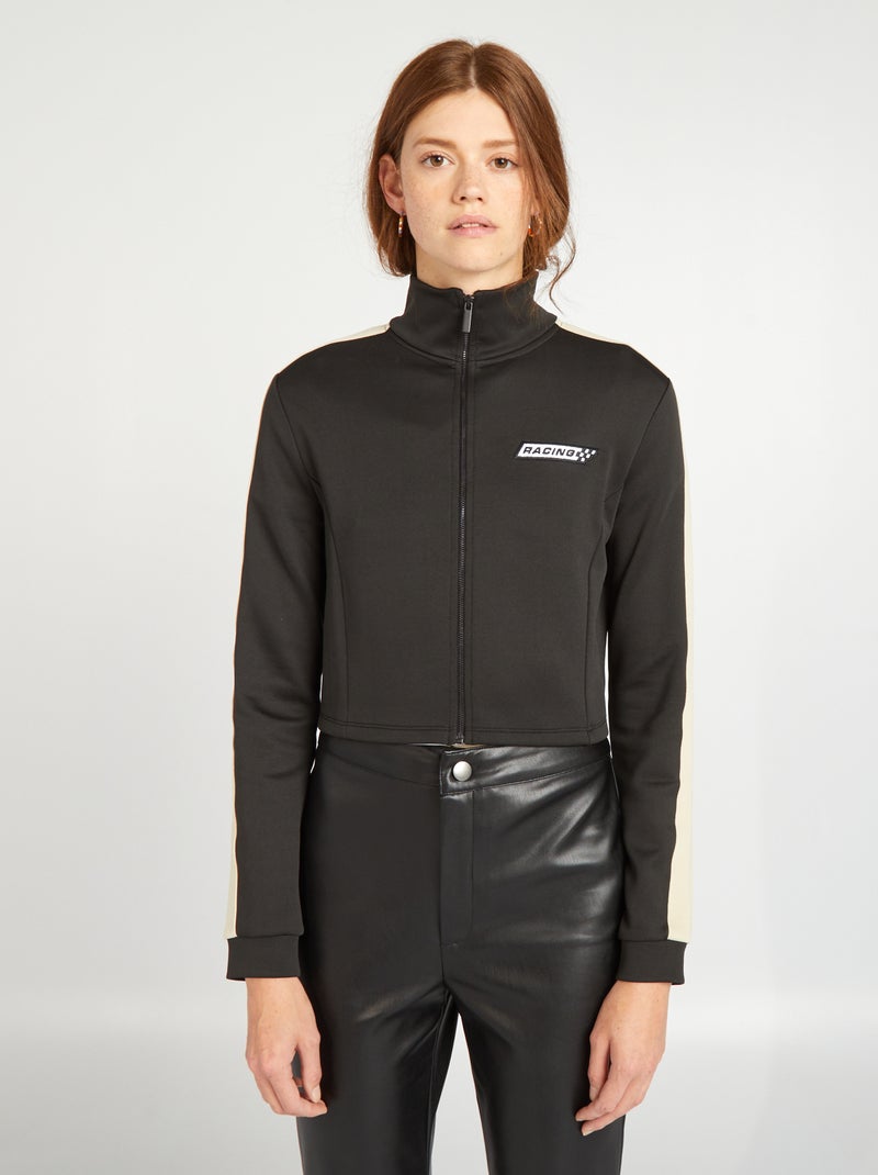 Sweater met rits van zeer elastische stof - 'Racing'-stijl ZWART - Kiabi